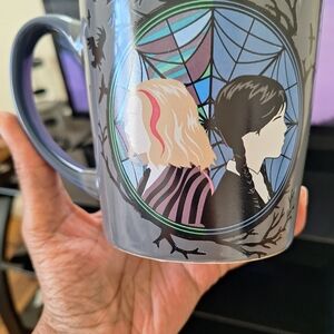 Gray Decorative Ceramic Mug with Illustrated Portraits